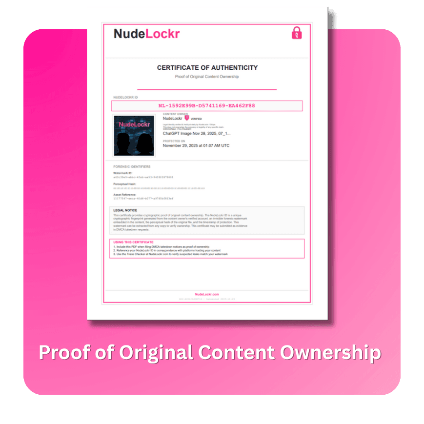 NudeLockr Certificate of Authenticity